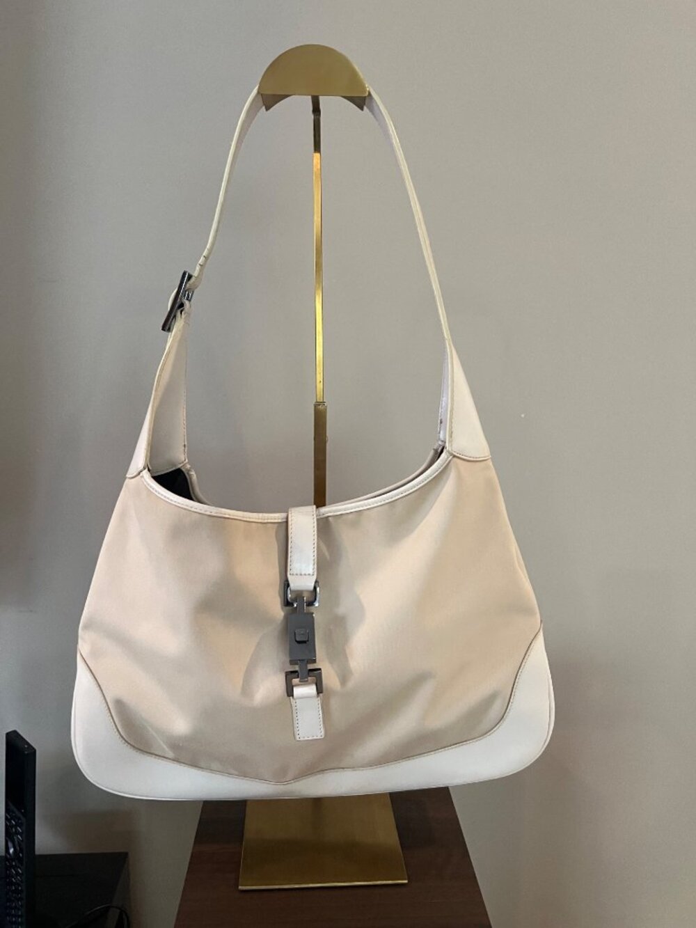 Gucci Jackie Nylon Shoulder Bag SHW & Leather Trim